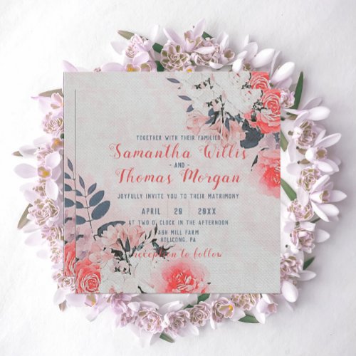 Chic Watercolor Pink Beige Cream Floral Bouquet  Invitation