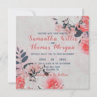 Chic Watercolor Pink Beige Cream Floral Bouquet  Invitation
