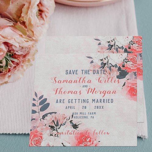 Chic Watercolor Pink Beige Cream Floral Bouquet  Save The Date
