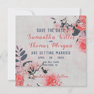 Chic Watercolor Pink Beige Cream Floral Bouquet  Save The Date