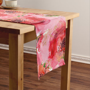 Chic Watercolor Pink Floral Pattern Long Table Runner
