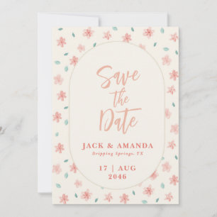 Chic Watercolor Pink Floral Wedding Save the date Invitation