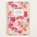 Chic Watercolor Pink Peonies Floral Pattern Custom Planner<br><div class="desc">Tropical custom custom planner featuring watercolor pattern of pink peonies on pink background. Personalize by adding your name or short phrase. This pink floral pattern planner will be perfect as a personalized gift. Matching items are available.</div>