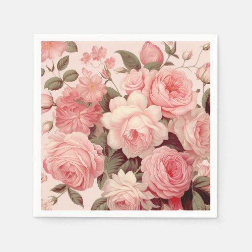 Chic Watercolor Pink Roses Napkins