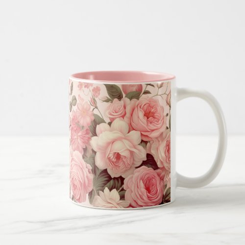 Chic Watercolor Pink Roses Two_Tone Coffee Mug