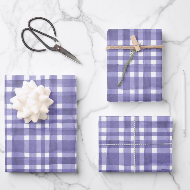 Chic Watercolor Purple Plaid pattern  Wrapping Paper Sheets (Front)
