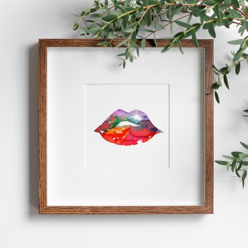 Chic Watercolor Rainbow Lips Abstract Painting  Poster
