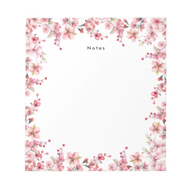 Chic Watercolor Red Cherries Branches Garland Notepad (Front)