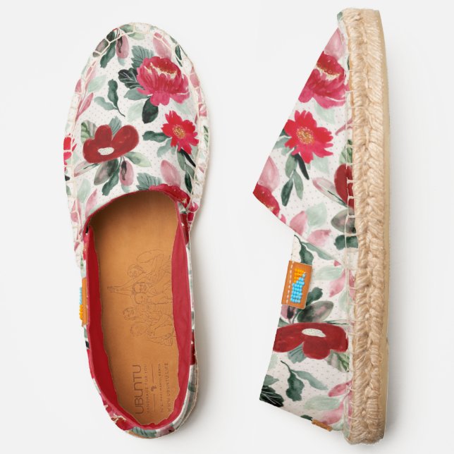 Chic Watercolor Red Floral Pattern | Botanical Espadrilles (Side)