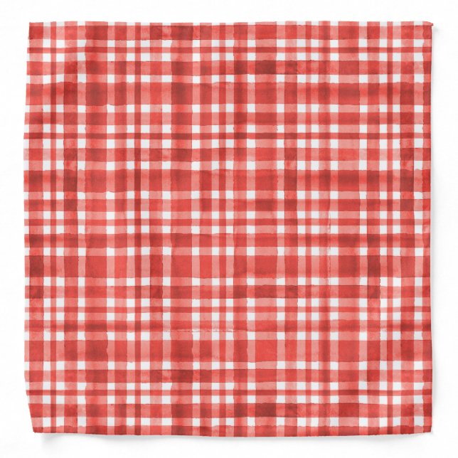 Chic Watercolor Red Plaid pattern  Bandana (Front)