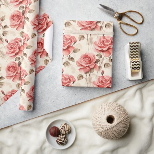 Chic Watercolor red roses flowers valentine Wrapping Paper