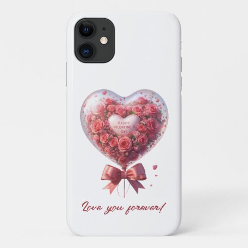 Chic watercolor red roses in heart_shaped balloon iPhone 11 case