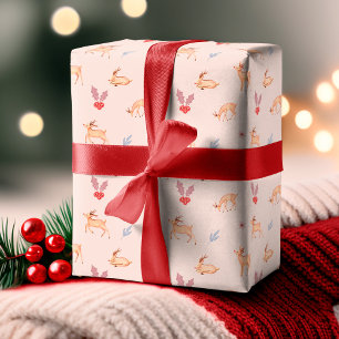 Chic Watercolor Reindeer Festive Holly Fa La La Wrapping Paper Sheets