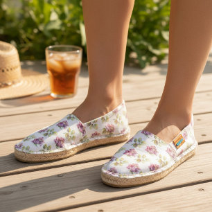 Chic Watercolor Rose Floral Pattern Espadrilles
