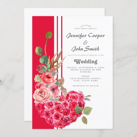 Chic Watercolor Rose Heart Modern Floral Wedding  