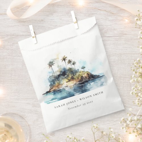 Chic Watercolor Seascape Palm Tree Island Wedding Favor Bag