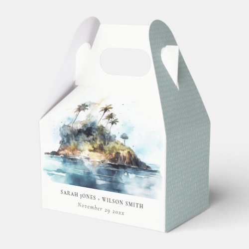Chic Watercolor Seascape Palm Tree Island Wedding Favor Boxes