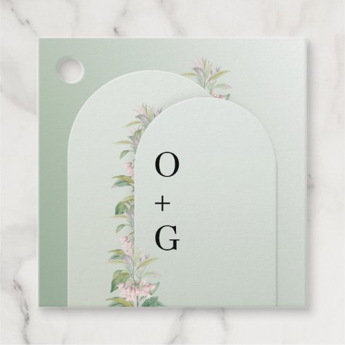 Chic watercolor soft pastel green blush initials favor tags