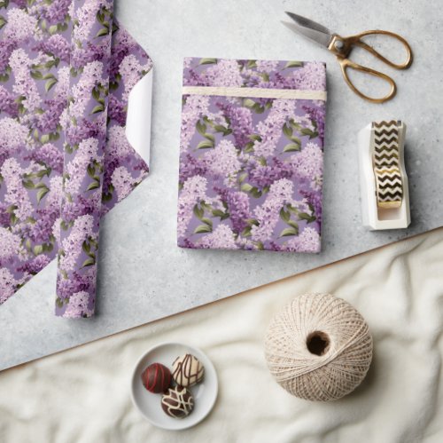 Chic watercolor spring flowers purple lilac wrapping paper