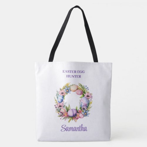 Chic watercolor spring wreath Easter Eggs Hunt Tote Bag