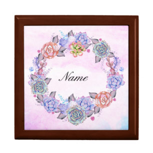 Chic Watercolor Succulents Wreath Jewelry Box