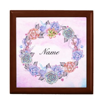 Chic Watercolor Succulents Wreath Jewelry Box by glamgoodies at Zazzle