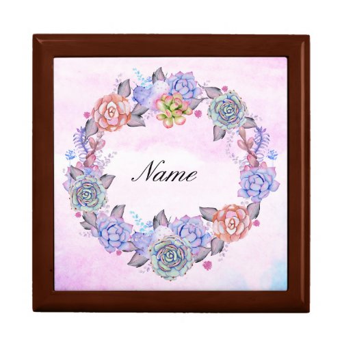 Chic Watercolor Succulents Wreath Jewelry Box