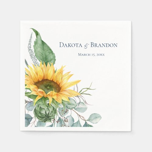 Chic Watercolor Sunflower Floral Wedding Napkins