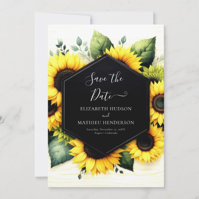 Chic Watercolor Sunflower Wedding Save The Date (Front)