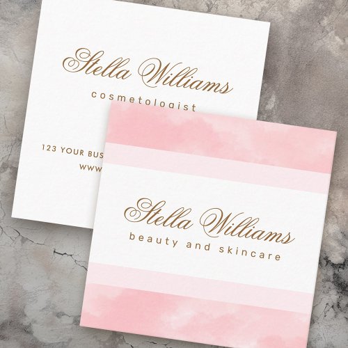 Chic watercolor trendy spa boutique calligraphy square business card
