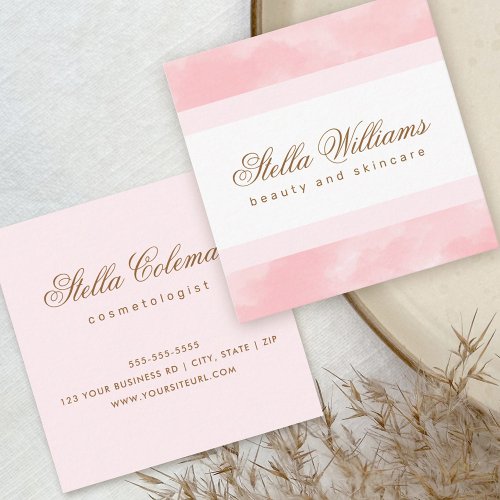 Chic watercolor trendy spa boutique calligraphy square business card