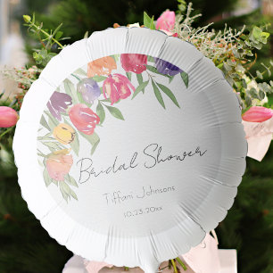Chic Watercolor Tulips and Greenery Bridal Shower Balloon