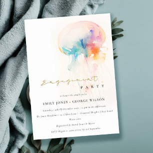 Chic Watercolor Underwater Jellyfish Engagement Invitation