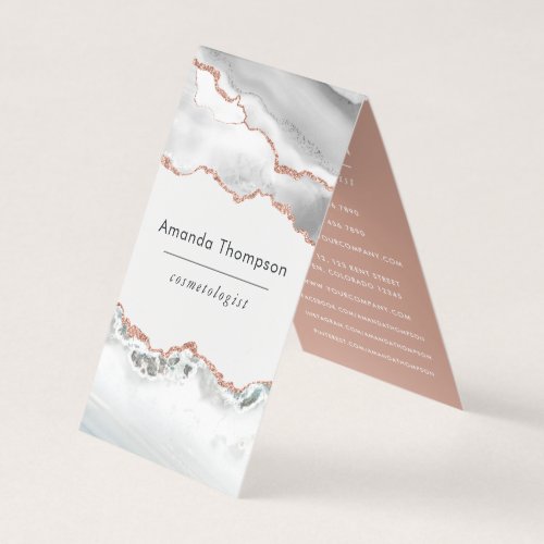 Chic Watercolor White and Rose Gold Agate Business Card