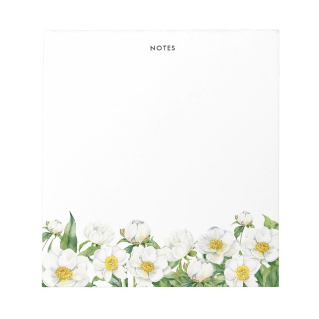 Chic Watercolor White Spring Flowers Personalized Notepad (Front)