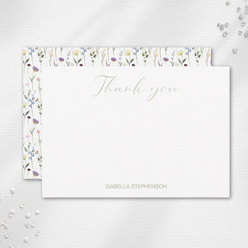 Chic Watercolor Wildflower Custom Bridal Shower Thank You Card