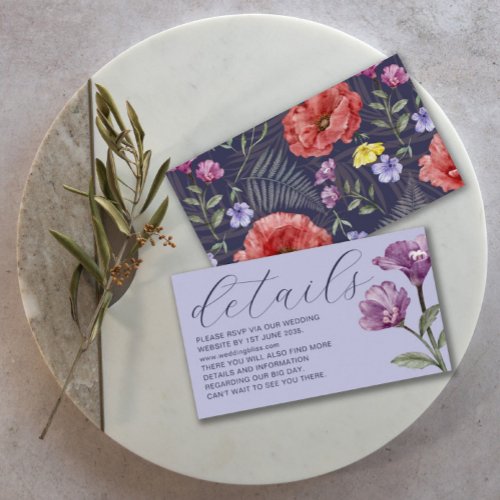  Chic Watercolor Wildflower Purple Wedding Details Enclosure Card