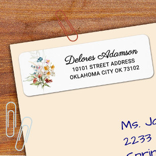 Chic Watercolor Wildflowers Floral Bouquet Address Label