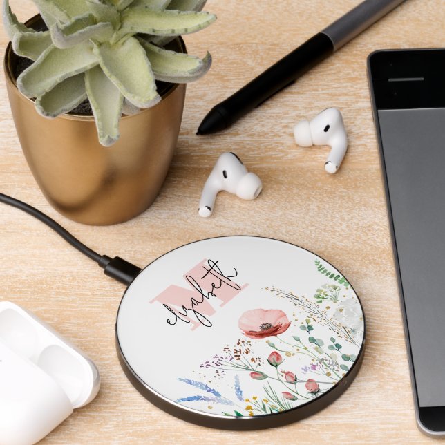 Chic Watercolor Wildflowers  Wireless Charger (Desk 2)