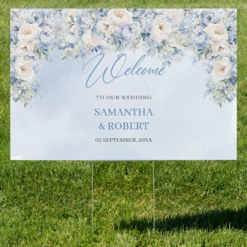 Chic watercolor winter flowers greenery Welcome  Sign