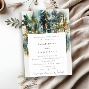 Chic Watercolor Woodland Forest Rehearsal Dinner Invitation