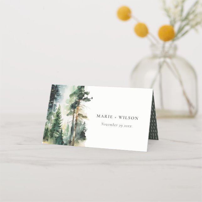 Chic Watercolor Woodland Forest Wedding Website Place Card (Front)