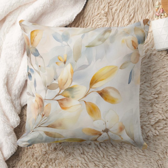 Chic Watercolor Yellow Cream Blue Throw Pillow (Blanket)