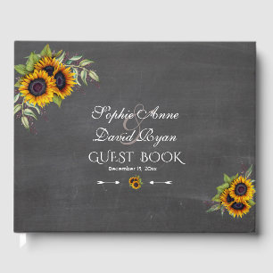 Chic Watercolour Sunflowers Chalkboard Wedding Guest Book