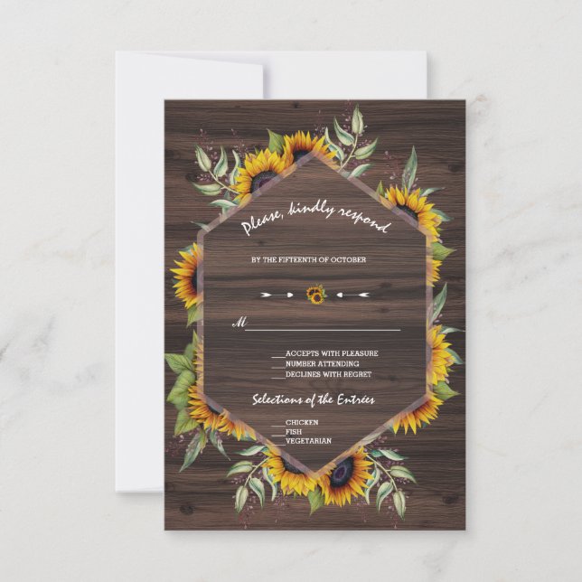 Chic Watercolour Sunflowers Old Barn Wedding RSVP Card (Front)
