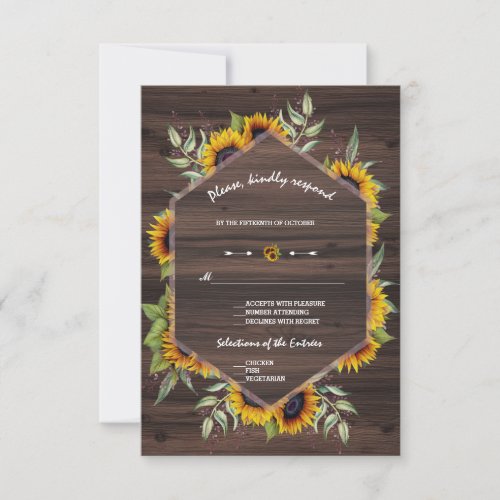 Chic Watercolour Sunflowers Old Barn Wedding RSVP Card