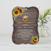 Chic Watercolour Sunflowers Wood Bridal Tea Party Invitation (Standing Front)