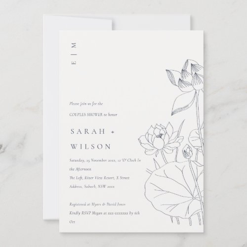 Chic Waterlily Floral Sketch Couples Shower Invite