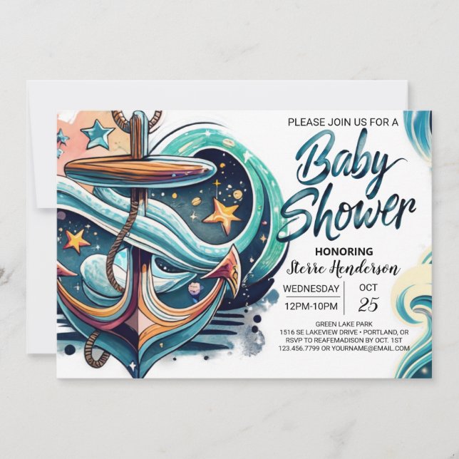 Chic Waves Anchor Baby Shower Invitation (Front)
