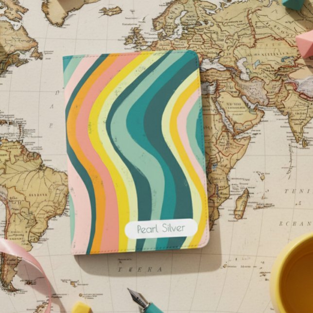 Chic Waves CUSTOM Monogram Personalized  Passport Holder (Chic Waves Pink Green Yellow CUSTOM Monogram Personalized Passport Holder
)